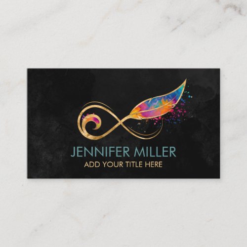 Infinity Symbol Feather _ Color splatter Business  Business Card