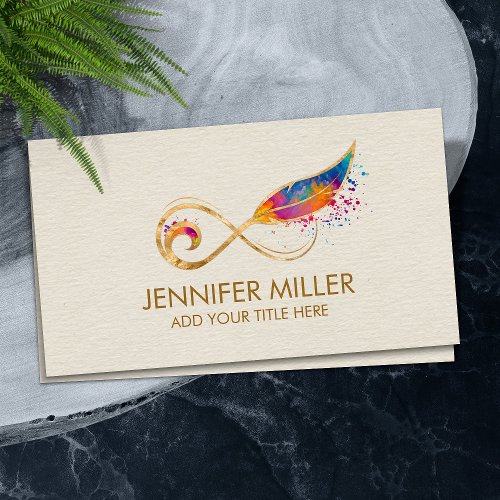 Infinity Symbol Feather _ Color splatter Business Card
