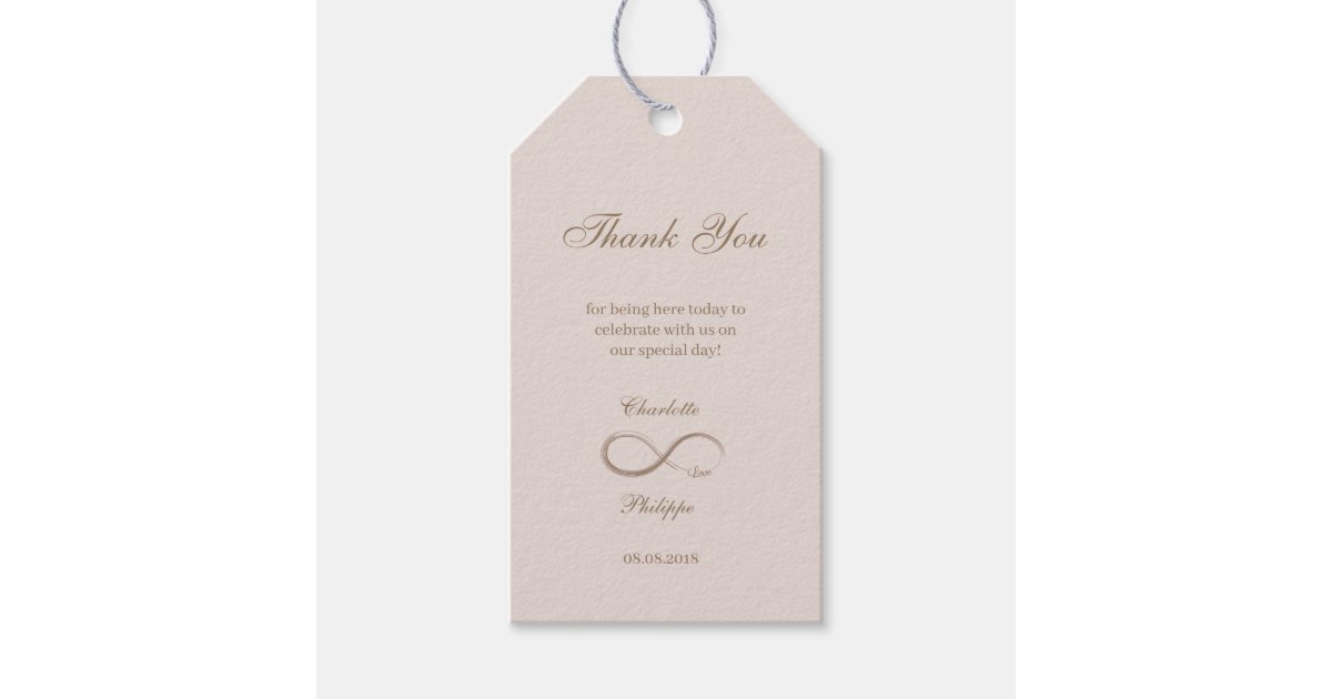 Infinity Symbol Gold Blush Pink Thank you Wedding Gift Tags | Zazzle
