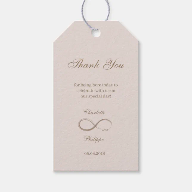 Infinity Symbol Gold Blush Pink Thank you Wedding Gift Tags | Zazzle