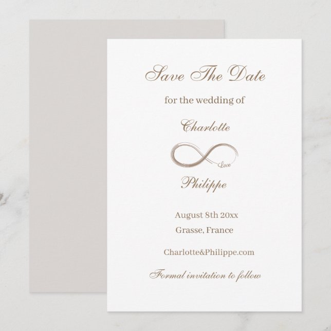 Infinity Symbol Gold White Save The Date Wedding Invitation (Front/Back)