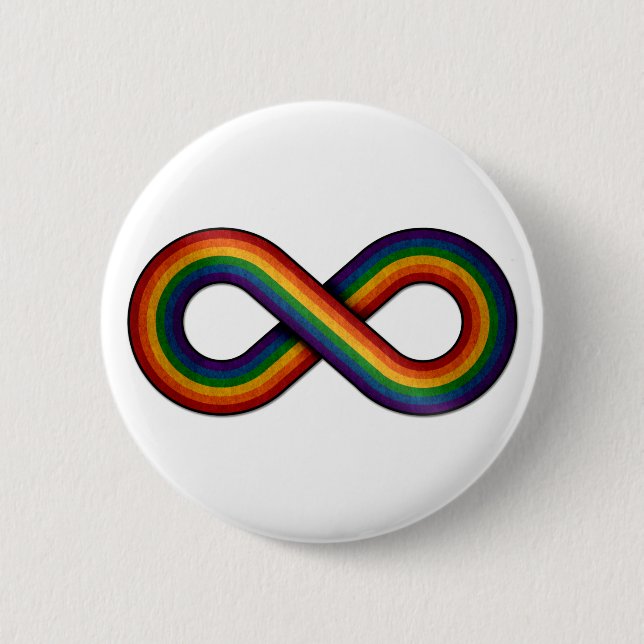 Infinity Symbol in LGBTQ Pride Rainbow Flag Button (Front)
