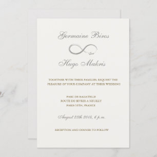 Infinity symbol ivory gray gold elegant wedding invitation
