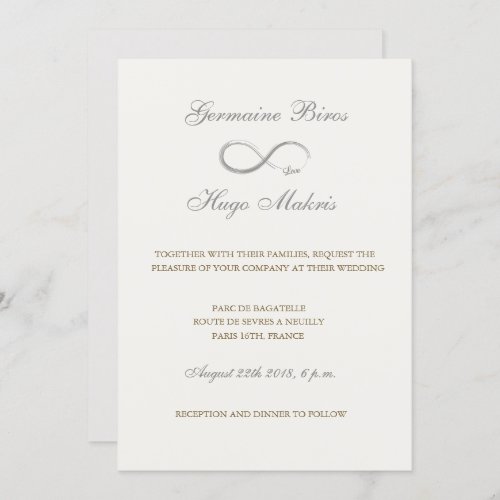 Infinity symbol ivory gray gold elegant wedding invitation