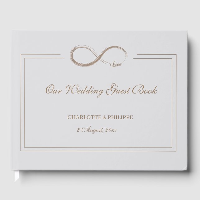 Infinity Symbol Light Gray Gold Wedding Guest Book (Front)