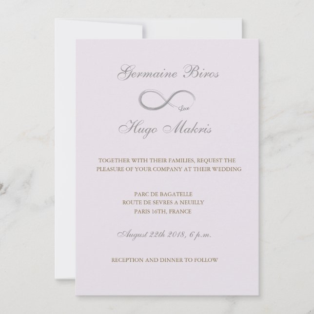 Infinity symbol lilac gray gold elegant wedding invitation (Front)