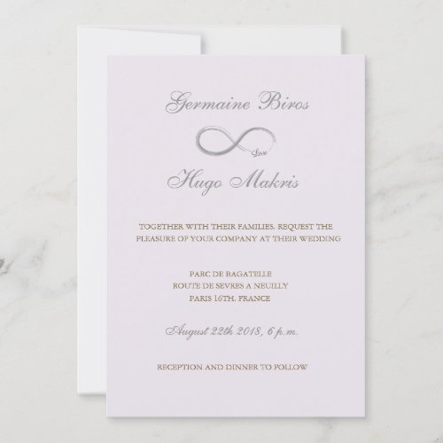 Infinity symbol lilac gray gold elegant wedding invitation