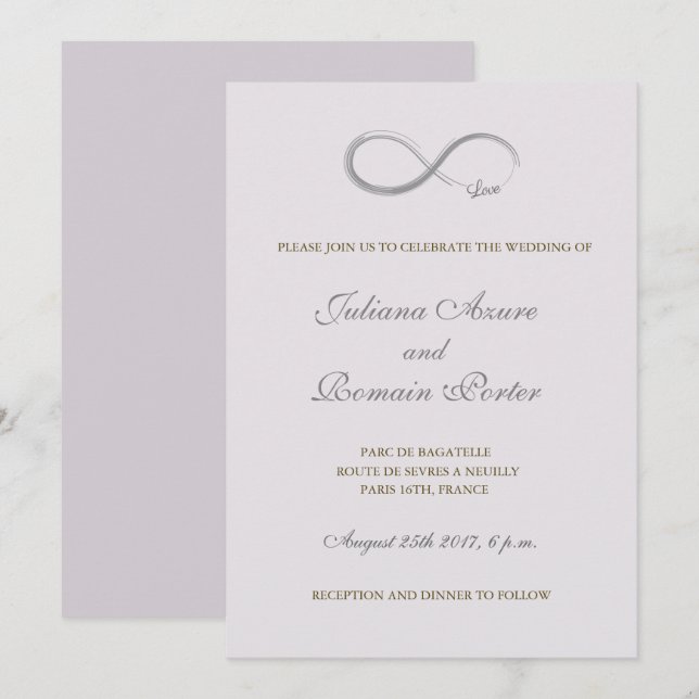 Infinity Symbol Lilac Lavender Minimalist Wedding Invitation (Front/Back)