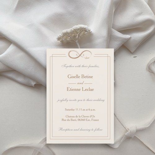 Infinity Symbol Monogram Champagne White Wedding Invitation