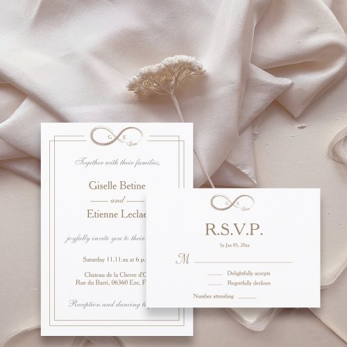 Infinity Symbol Monogram White Gray Wedding RSVP Invitation