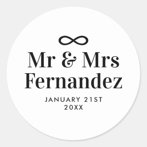 Infinity symbol mr and mrs wedding thank you classic round sticker