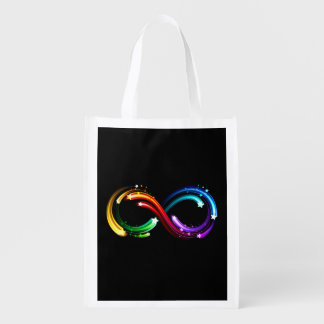 Infinity symbol of rainbow comets grocery bag