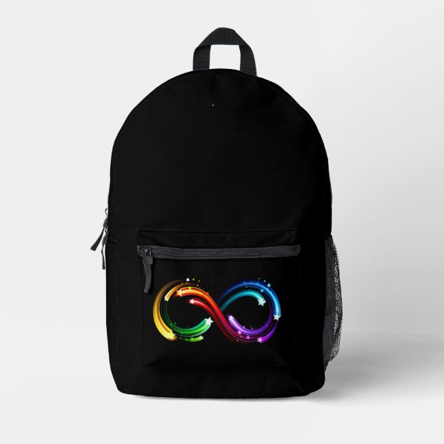 Infinity symbol of rainbow comets printed backpack (Front)