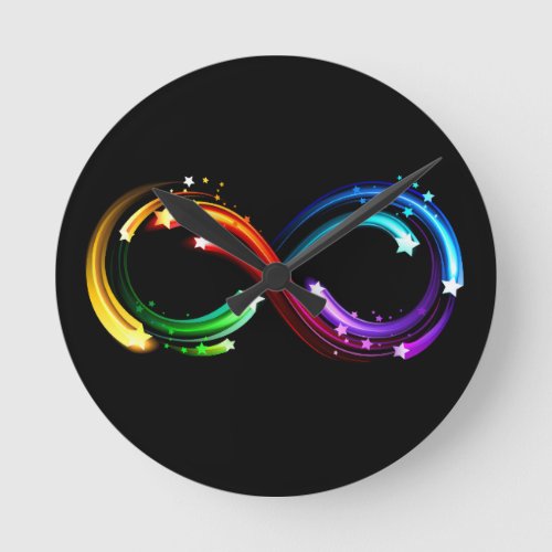 Infinity symbol of rainbow comets round clock