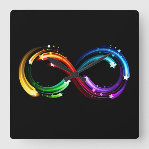 Infinity symbol of rainbow comets square wall clock