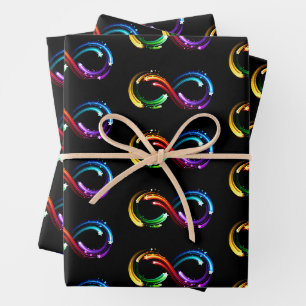 Infinity symbol of rainbow comets wrapping paper sheets