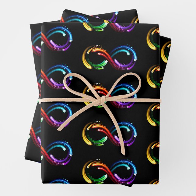 Infinity symbol of rainbow comets wrapping paper sheets (In situ)