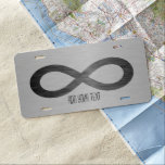 Infinity Symbol On Faux Metal Texture by STaylor License Plate<br><div class="desc">Infinity symbol on brushed metal texture novelty license plate. Delete or change sample text,  font,  font color,  font size to your choice. Images can be rotated,  deleted or re-sized.</div>
