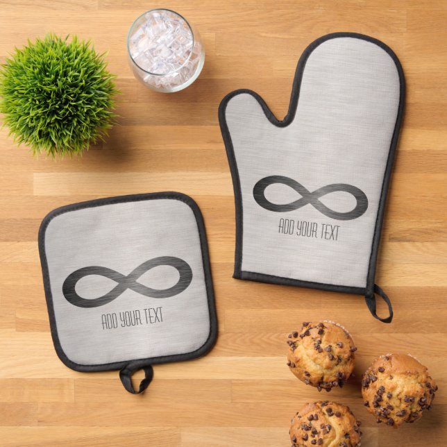 Infinity Symbol on Faux Metal Texture by STaylor Oven Mitt & Pot Holder Set (Top Down)