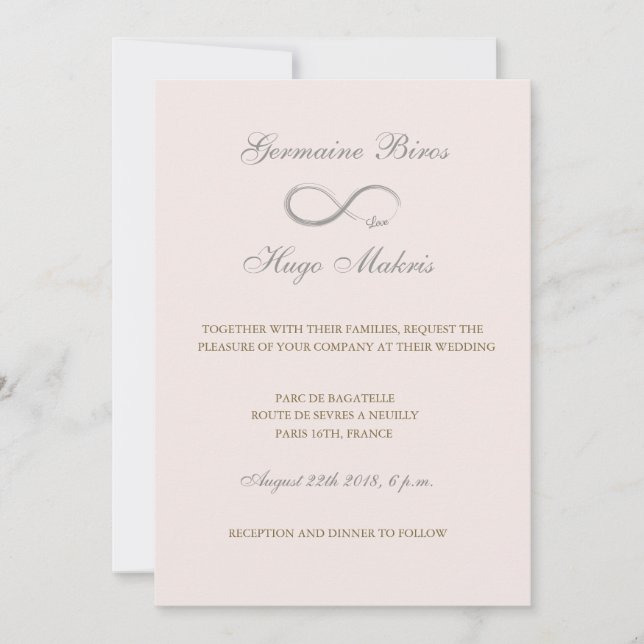 Infinity symbol pink gray gold elegant wedding invitation (Front)