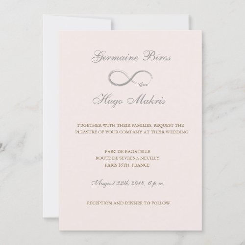 Infinity symbol pink gray gold elegant wedding invitation