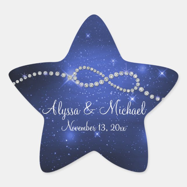 Infinity Symbol Sign Galaxy Star Navy Blue Wedding Sticker (Front)