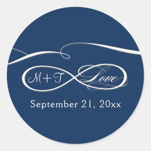 Infinity Symbol Sign Script Love Navy Blue Wedding Classic Round Sticker