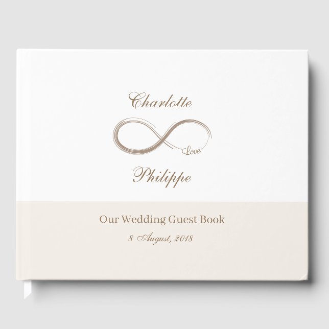 Infinity Symbol White Champagne minimalist Wedding Guest Book (Front)