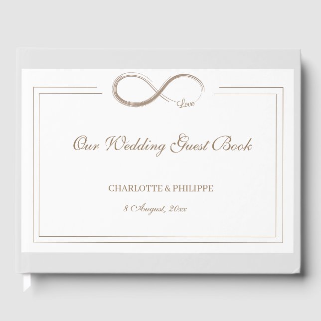 Infinity Symbol White Gray Gold Elegant Wedding Guest Book (Front)