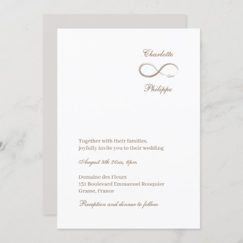 Infinity Symbol White Gray Gold Elegant Wedding Invitation