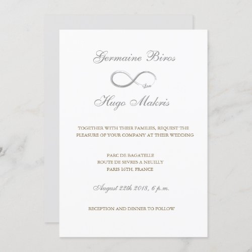 Infinity symbol white gray gold elegant wedding invitation