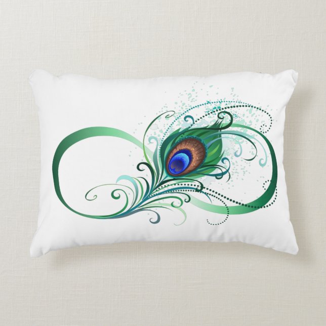 Infinity Symbol with Peacock Feather Accent Pillow (Front)