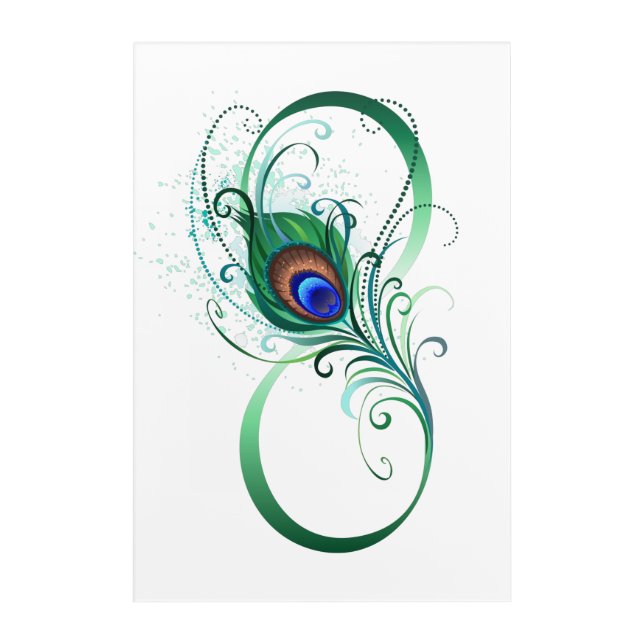 Infinity Symbol with Peacock Feather Acrylic Print (Front)