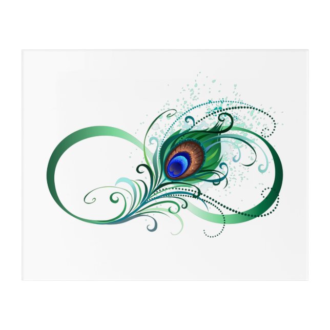 Infinity Symbol with Peacock Feather Acrylic Print (Front)