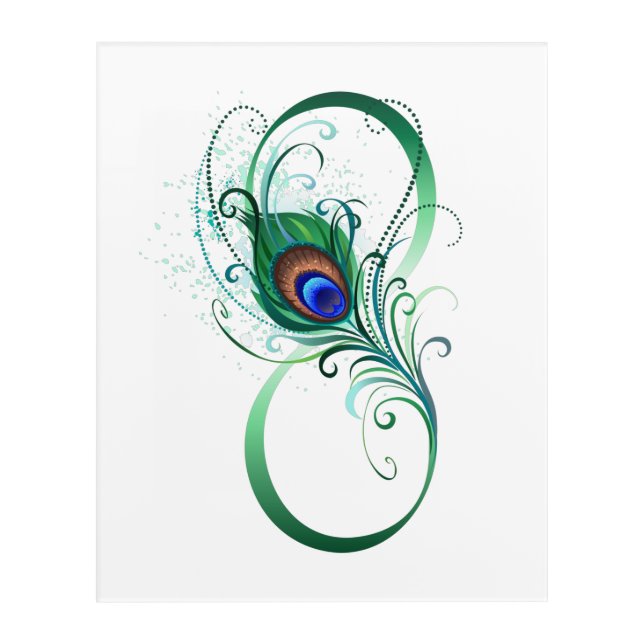 Infinity Symbol with Peacock Feather Acrylic Print (Front)