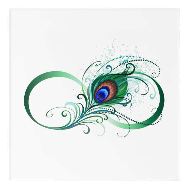 Infinity Symbol with Peacock Feather Acrylic Print (Front)