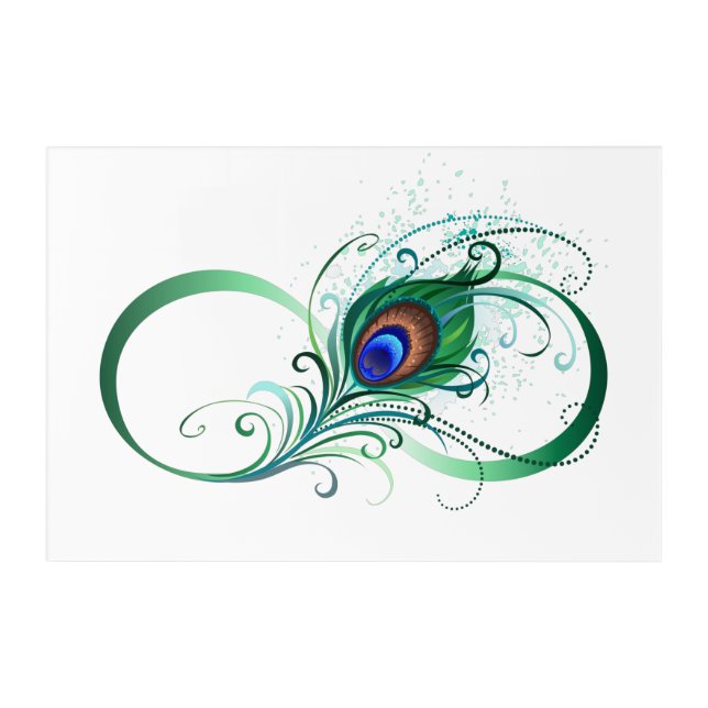 Infinity Symbol with Peacock Feather Acrylic Print (Front)