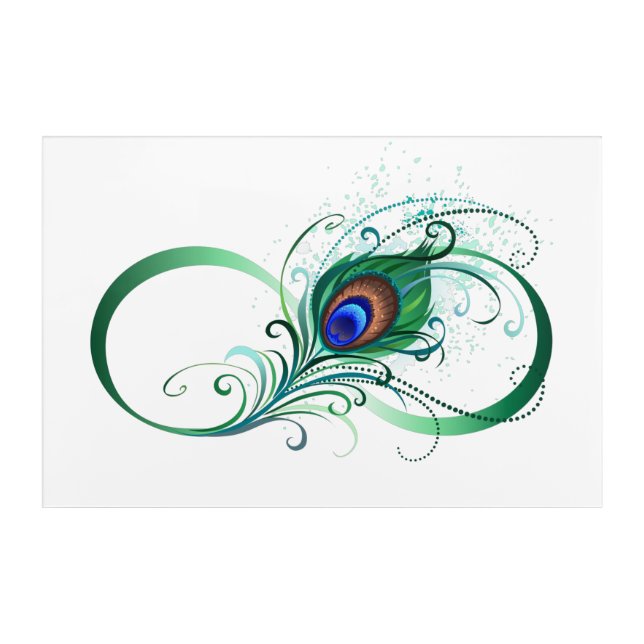 Infinity Symbol with Peacock Feather Acrylic Print (Front)