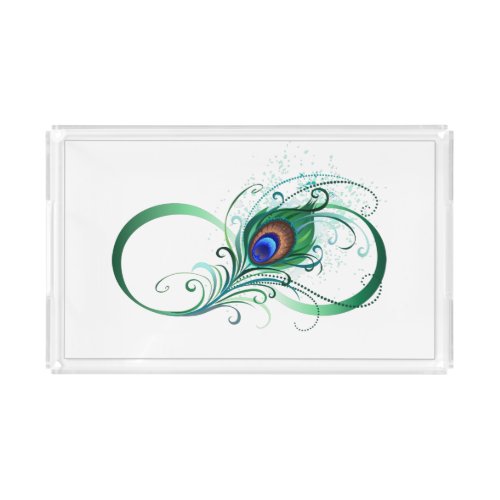 Infinity Symbol with Peacock Feather Acrylic Tray