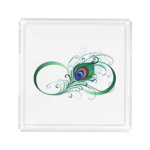 Infinity Symbol with Peacock Feather Acrylic Tray