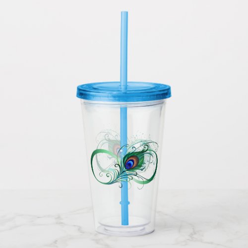 Infinity Symbol with Peacock Feather Acrylic Tumbler