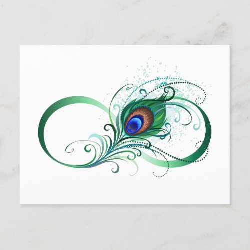 Infinity Symbol with Peacock Feather Announcement Postcard