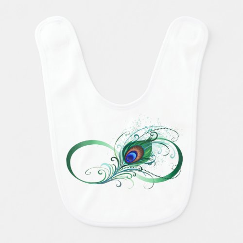 Infinity Symbol with Peacock Feather Baby Bib