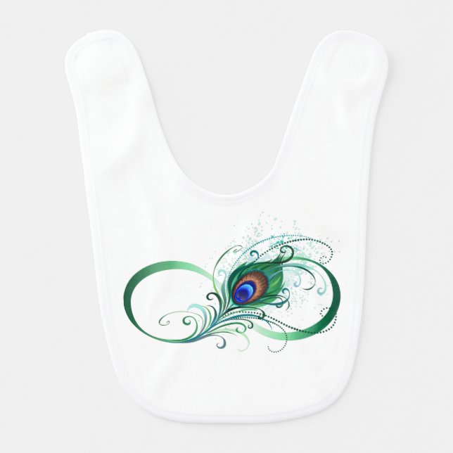 Infinity Symbol with Peacock Feather Baby Bib (Front)