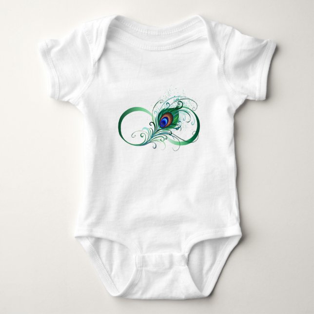 Infinity Symbol with Peacock Feather Baby Bodysuit (Front)