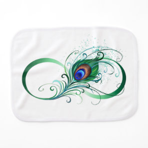 Infinity Symbol with Peacock Feather Baby Burp Cloth