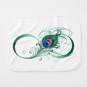Infinity Symbol with Peacock Feather Baby Burp Cloth