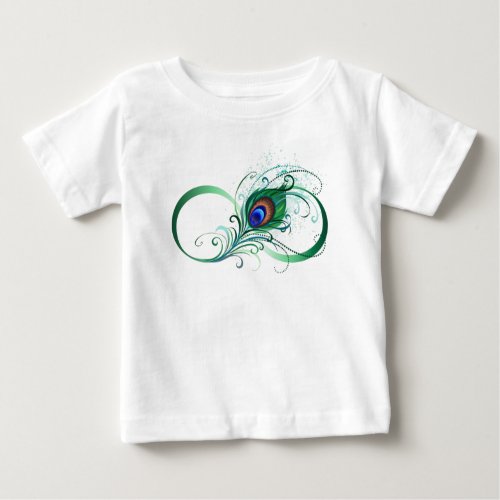 Infinity Symbol with Peacock Feather Baby T_Shirt