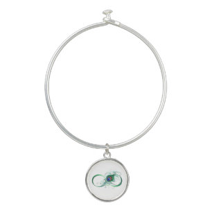 Infinity Symbol with Peacock Feather Bangle Bracelet