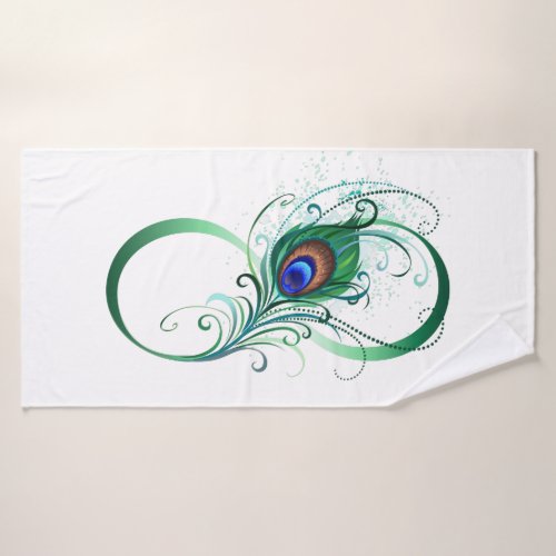 Infinity Symbol with Peacock Feather Bath Towel